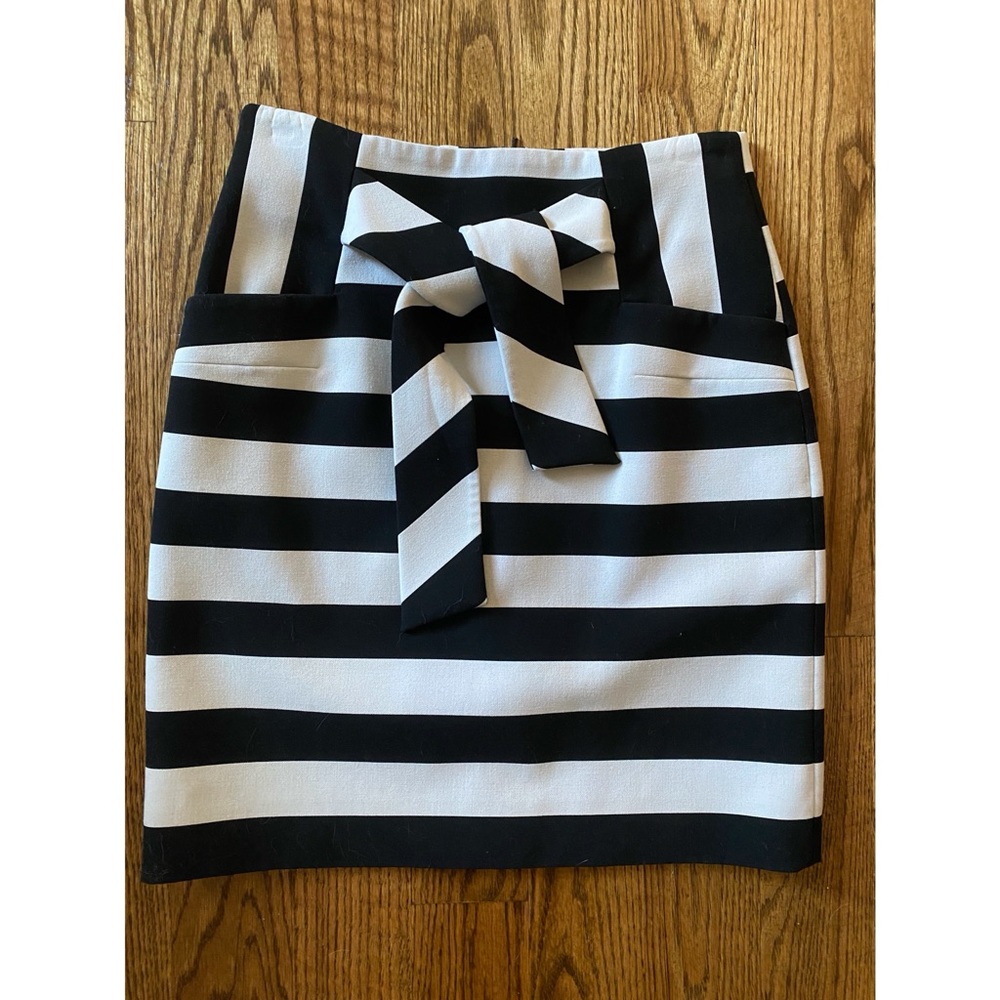 Karen Millen Black and White Striped Bow Pencil Skirt
